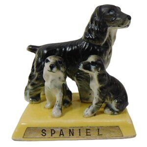 Vintage Spaniel Mom And 2 Babys Figurine 3" x 2.5" x 2" Made in Japan